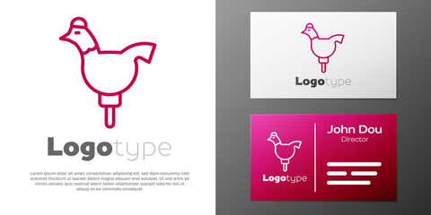 Logotype line Candy cockerel lollipop on a stick icon isolated on white background. Logo design template element. Vector.