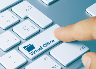 Virtual Office - Inscription on Blue Keyboard Key.