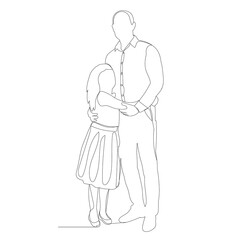 vector, isolated, sketch, one line drawing of dad and daughter