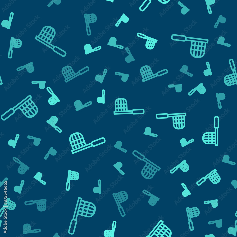 Poster green line butterfly net icon isolated seamless pattern on blue background. vector.