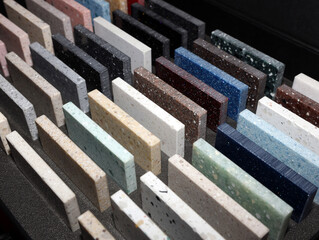 marble of different colors, samples in the store