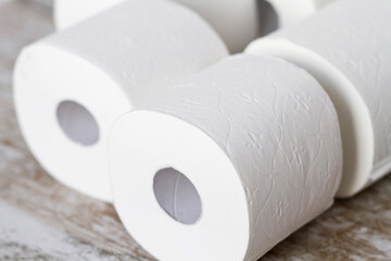 Toilet paper rolls stacked at home