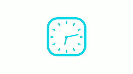 New cyan color square clock icon on white background,12 hours clock icon