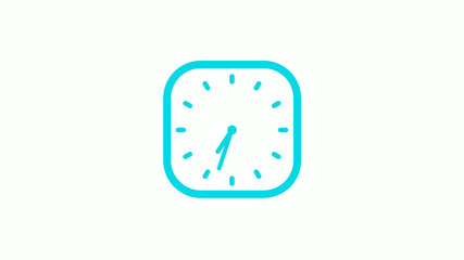 New cyan color square clock icon on white background,12 hours clock icon