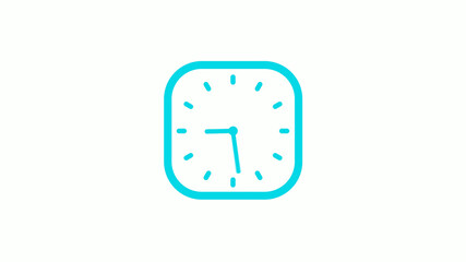 New cyan color square clock icon on white background,12 hours clock icon