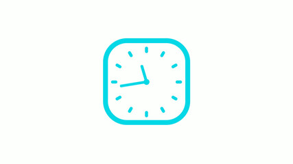 New cyan color square clock icon on white background,12 hours clock icon