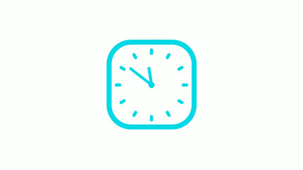 New cyan color square clock icon on white background,12 hours clock icon