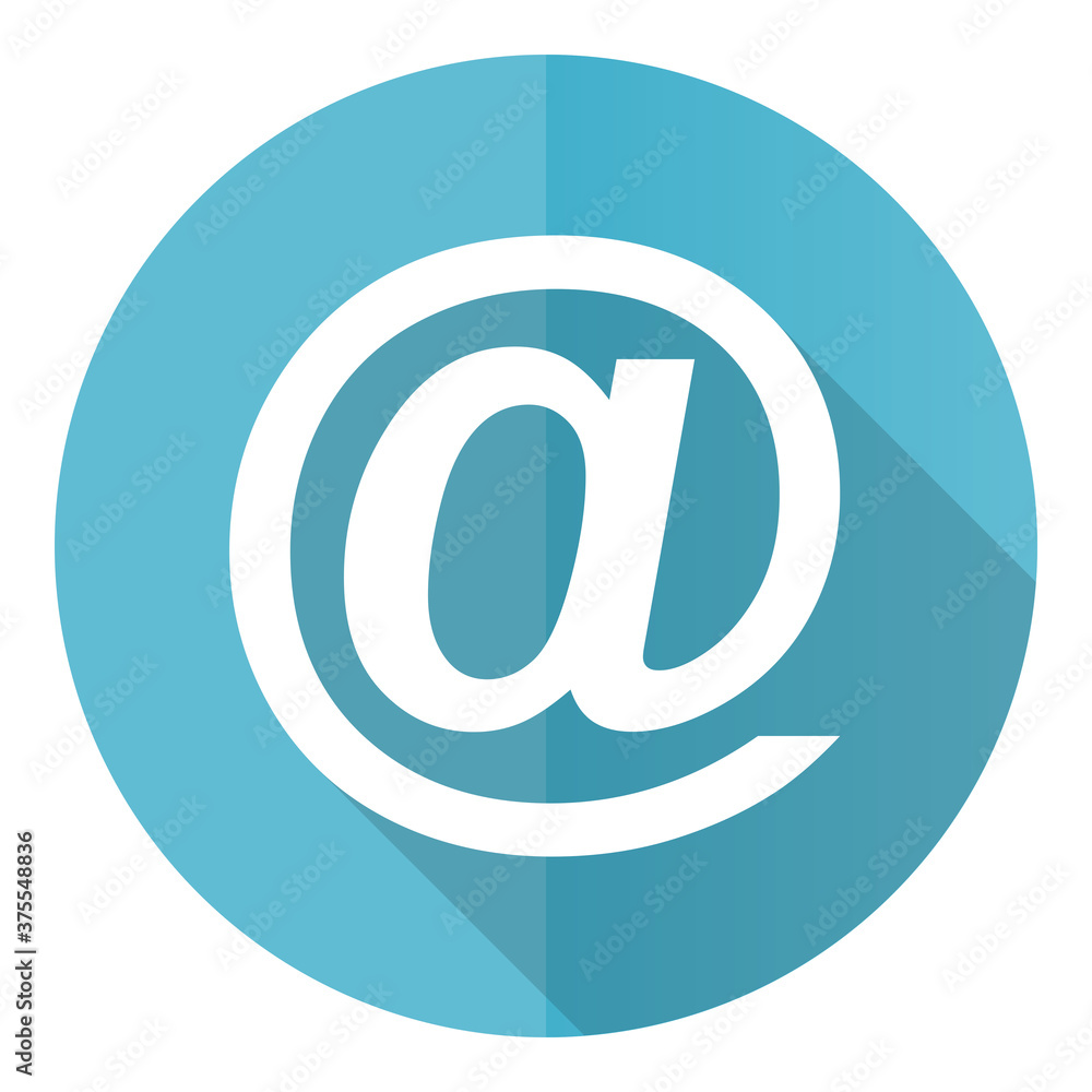 Poster email vector icon, flat design blue round web button isolated on white background