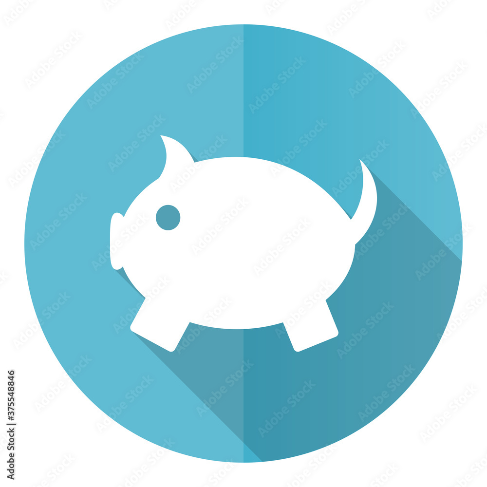 Aufkleber Piggy bank vector icon, flat design blue round web button isolated on white background