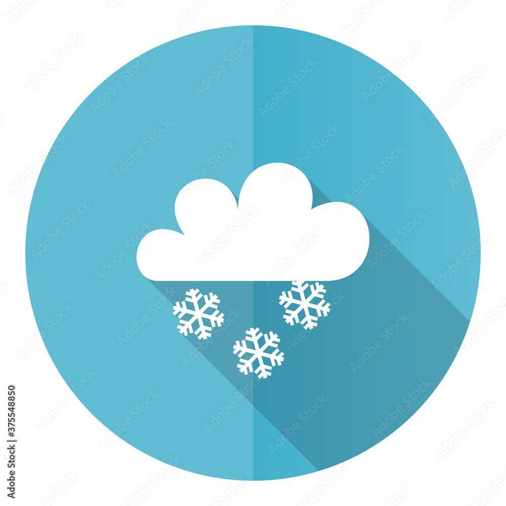 Poster Snowing vector icon, flat design blue round web button isolated on white background