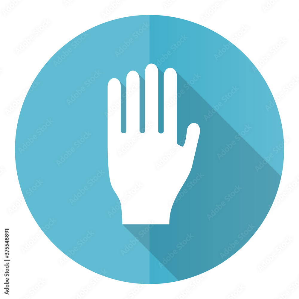 Poster stop vector icon, flat design blue round web button isolated on white background
