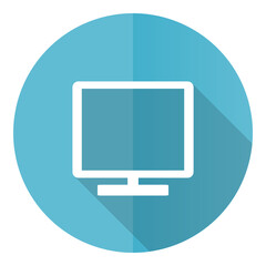 Tv vector icon, television flat design blue round web button isolated on white background