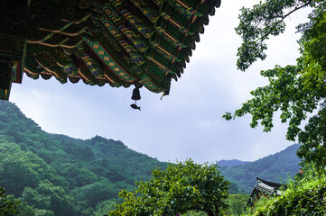 The beautiful landscape of temple and mountain 