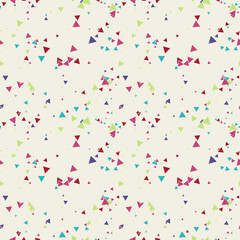 Abstract Memphis seamless pattern with colorful chaotic small triangles. Infinity triangular messy geometric pattern. Colorful Terrazzo tile. Vector illustration.