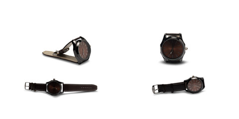Brown Leather Strap Watch on a white background,with clipping path