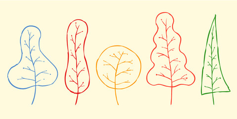 Hand drawing stylized tree / leaf illustrations