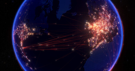 Global communications through the network of connections between Europe and America. Concept of...