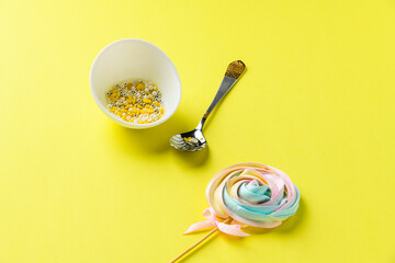 bright colored handmade meringue candies.