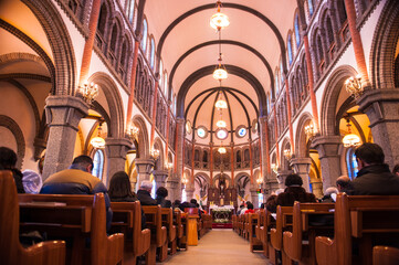   Beautiful and Colorful Cathedral Catholic church inside interior.