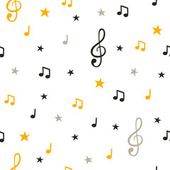 Jazz and blues music colorful notes seamless pattern on white