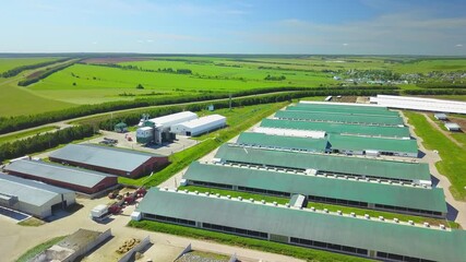 Aerial top view of meat production farm