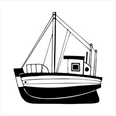 Fishing boat, hand drawn vector illustration