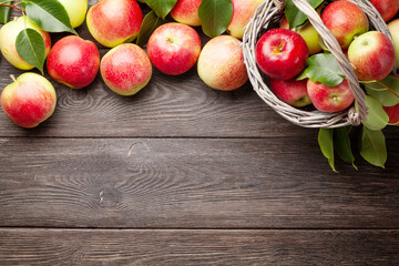 Ripe garden apple fruits in basket