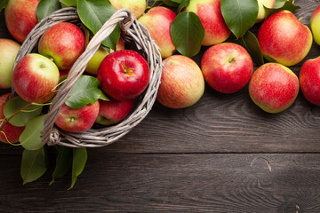 Ripe garden apple fruits in basket