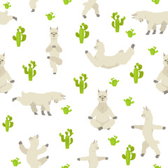 Camelids family collection. Alpaca yoga graphic design
