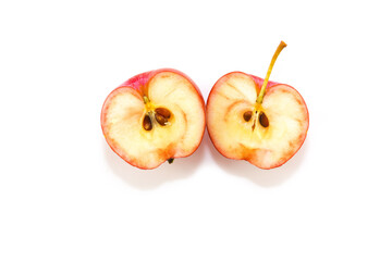Half a sliced fresh small red Apple on a white background