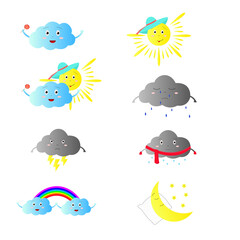 Cartoon weathers illustration items for kids. Vector illustration