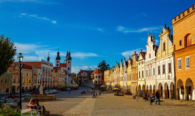 Picturesque view of central square of Telc, Czech Republic
