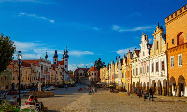 Picturesque view of central square of Telc, Czech Republic