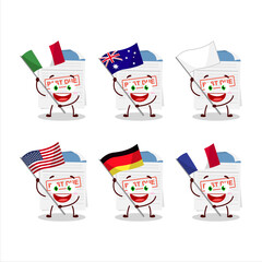 Bill paper cartoon character bring the flags of various countries