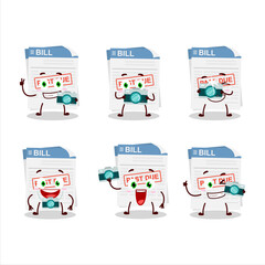 Naklejka premium Photographer profession emoticon with bill paper cartoon character