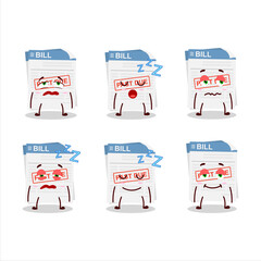 Cartoon character of bill paper with sleepy expression