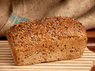 Homemade  bread with sesame seeds and flax seeds. 