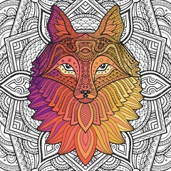 Fox zentangle or Boho style for coloring book for adults or t-shirt design