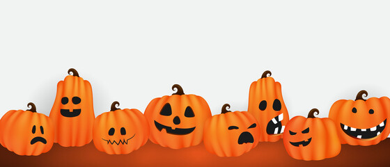 Halloween Party poster. Set pumpkins of Collection Scary and funny Carnival Background concept design