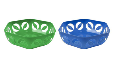 modern colored plastic fruit basket isolated on white background