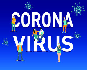 Self-isolation, stay home to stay healthy. Illustrations concept coronavirus COVID-19. People keep their distance and wear masks
