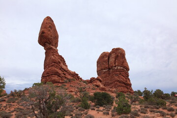 Scenic view of Balanced Rock at Arches National Park in Utah, USA