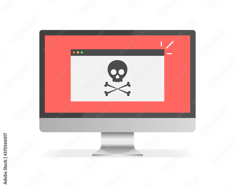 Poster notice alert notification on desktop computer vector, malware caution concept, spam data on pc displ