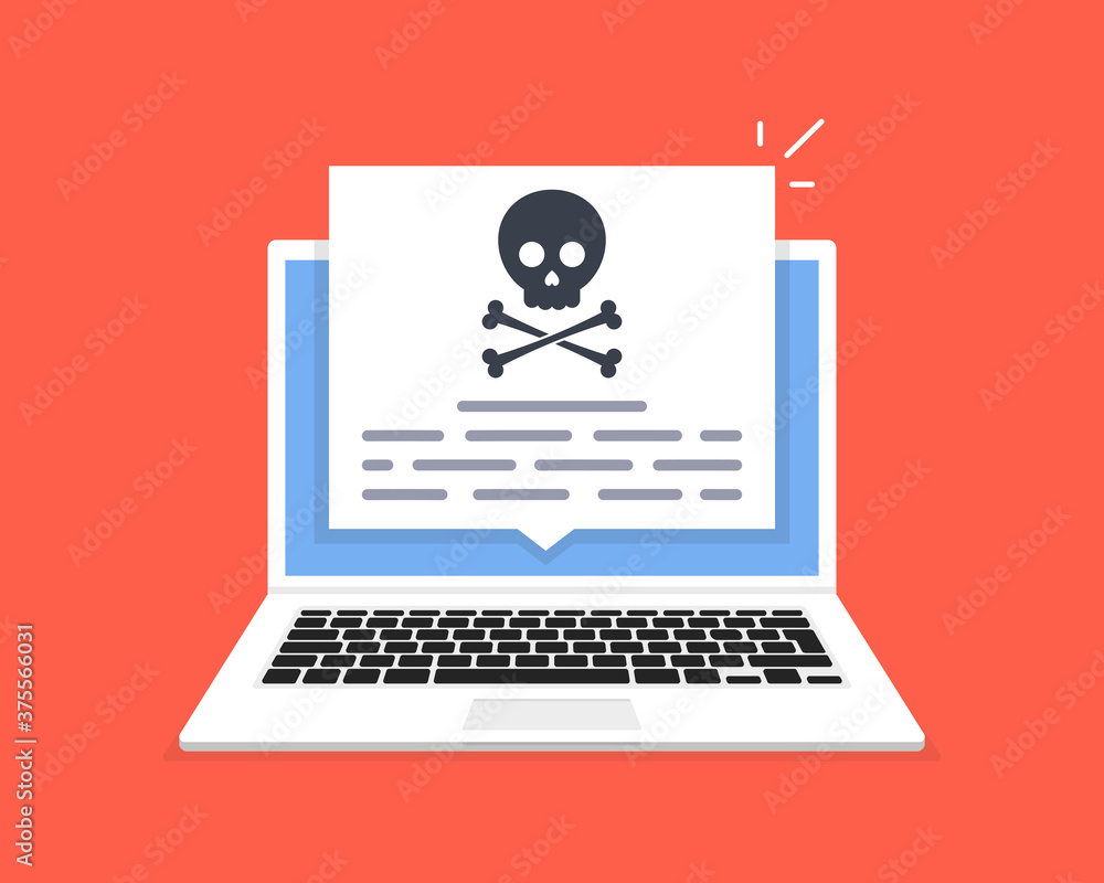 Aufkleber the laptop was hacked. skull message on computer screen. concept of virus, piracy, hacking and secur