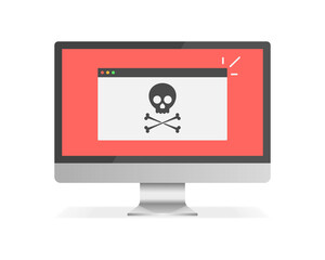 Notice alert notification on desktop computer vector, malware caution concept, spam data on pc display, fraud internet error, insecure risk connection, online scam, virus message. Vector illustration.