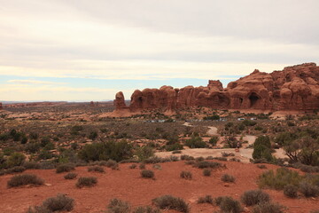 Fototapeta na wymiar Scenic view of Double Arch at Arches National Park in Utah, USA