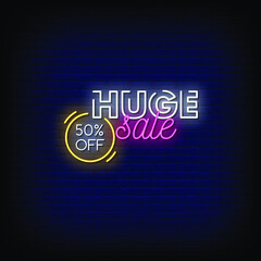 Huge Sale Neon Signs Style Text vector