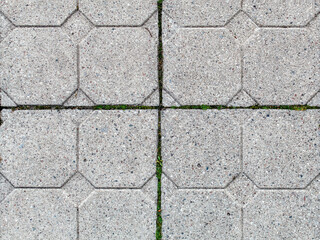 road paved with sidewalk tiles. texture of light gray bricks.