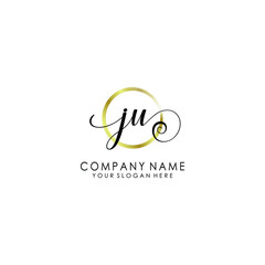 JU Initial handwriting logo template vector