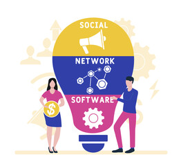 social networking service - SNS - is an online platform which people use to build social networks or social relationship with other people. Vector Illustration with icons